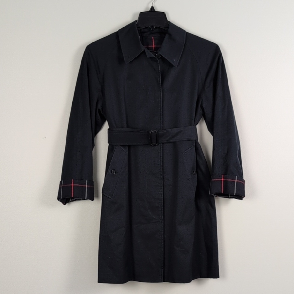 Vintage Burberrys London Belted Trench Coat with White And Red Accents